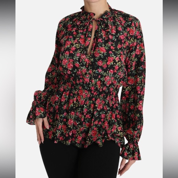 Dolce & Gabbana Rose Floral Silk Ruffle Blouse Peplum Top Made in Italy - Picture 13 of 16